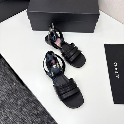 CC SANDAL 25S IN BLACK LAMBSKIN WITH SILK BOW