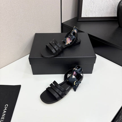 CC SANDAL 25S IN BLACK LAMBSKIN WITH SILK BOW