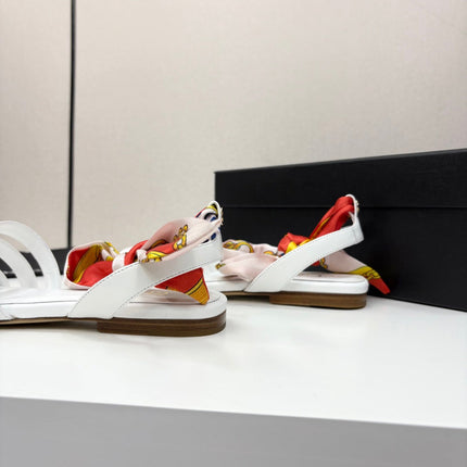 CC SANDAL 25S IN WHITE LAMBSKIN WITH SILK BOW