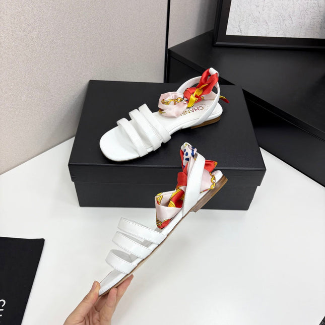 CC SANDAL 25S IN WHITE LAMBSKIN WITH SILK BOW