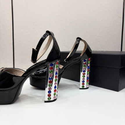 CC HIGH SANDAL 25S 110 MM IN BLACK CALFSKIN WITH MULTICOLOR STONES