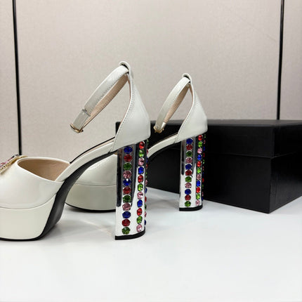 CC HIGH SANDAL 25S 110 MM IN CREAM WHITE CALFSKIN WITH MULTICOLOR STONES