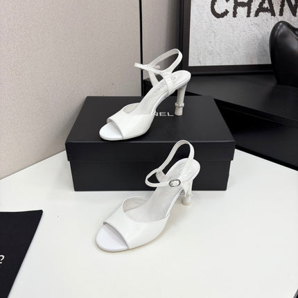 CC HIGH SANDAL 25S 80 MM IN WHITE CALFSKIN WITH PEARL DETAILS