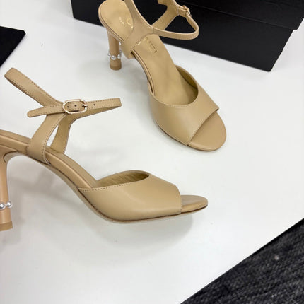 CC HIGH SANDAL 25S 80 MM IN BEIGE CALFSKIN WITH PEARL DETAILS