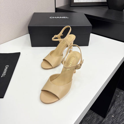 CC HIGH SANDAL 25S 80 MM IN BEIGE CALFSKIN WITH PEARL DETAILS