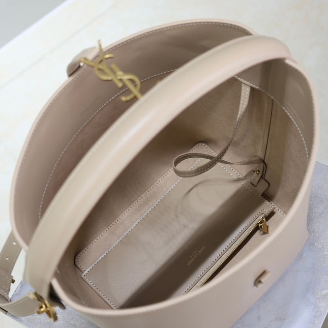 YSL 25S LE 5 À 7 BUCKET 26 IN NUDE CALFSKIN GOLD HARDWRE