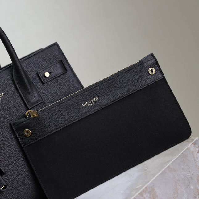 YSL 25S SAC DE JOUR MM 26 IN BLACK SUPPLE GRAINED CALFSKIN GOLD HARDWRE