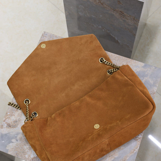 YSL 25S CALYPSO GM 38 IN DARK CARAMEL SUEDE GOLD HARDWRE