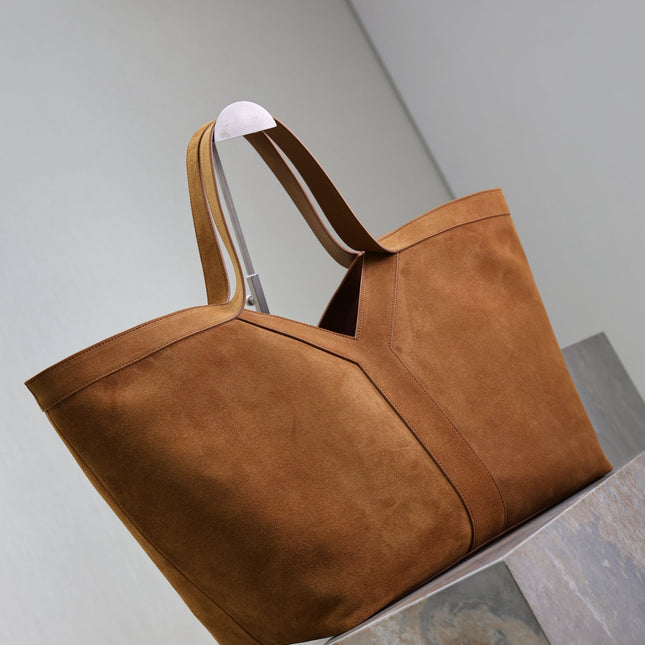 YSL 25S Y MAXI TOTE 50 IN CARAMEL SUEDE GOLD HARDWRE
