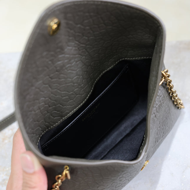 YSL 25S CALYPSO MINI 19 IN CHARCOAL GRAY LAMBSKIN GOLD HARDWRE