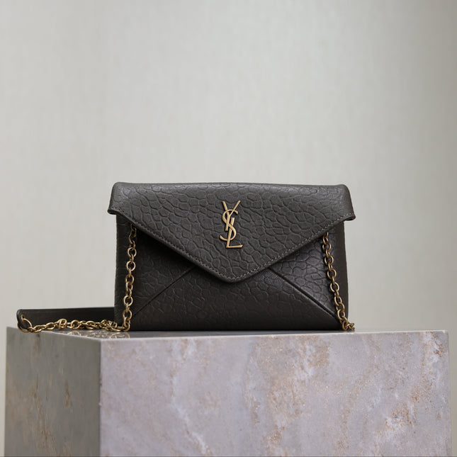 YSL 25S CALYPSO MINI 19 IN CHARCOAL GRAY LAMBSKIN GOLD HARDWRE