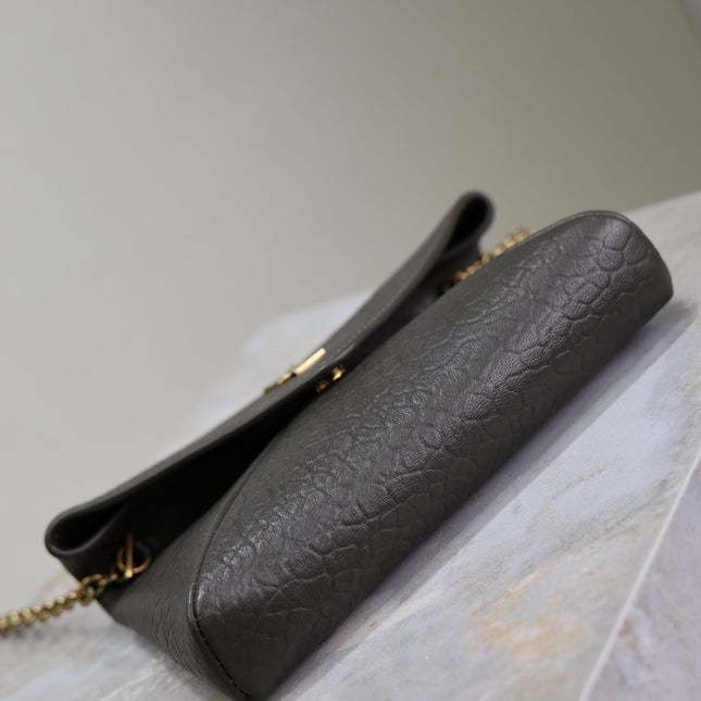 YSL 25S CALYPSO MINI 19 IN CHARCOAL GRAY LAMBSKIN GOLD HARDWRE