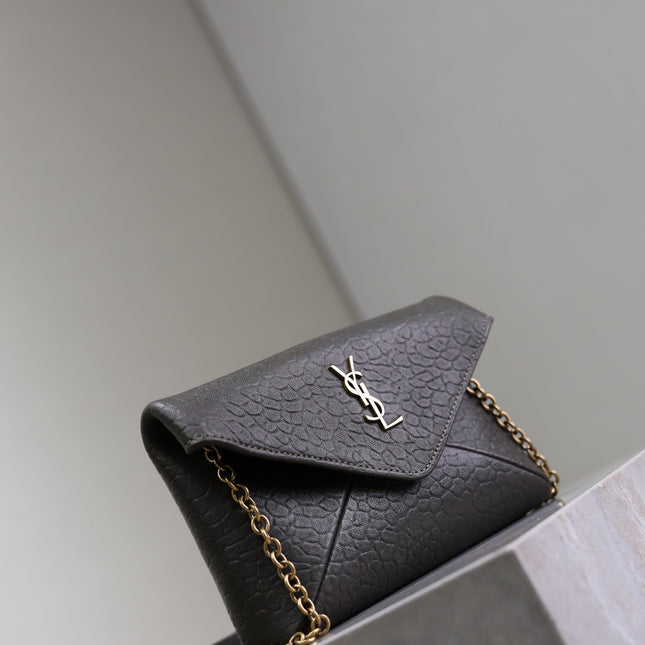 YSL 25S CALYPSO MINI 19 IN CHARCOAL GRAY LAMBSKIN GOLD HARDWRE