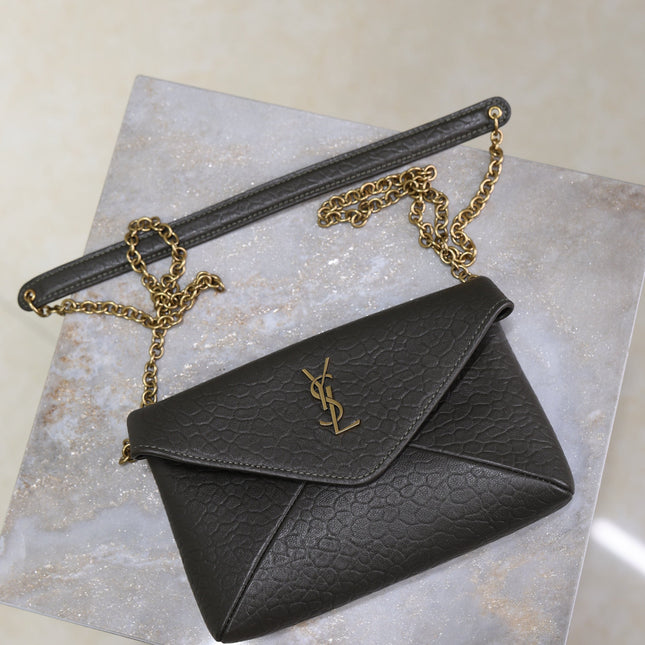 YSL 25S CALYPSO MINI 19 IN CHARCOAL GRAY LAMBSKIN GOLD HARDWRE