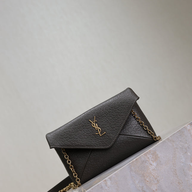 YSL 25S CALYPSO MINI 19 IN CHARCOAL GRAY LAMBSKIN GOLD HARDWRE