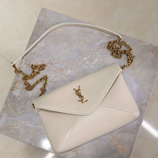 YSL 25S CALYPSO MINI 19 IN BLANC VINTAGE LAMBSKIN GOLD HARDWRE