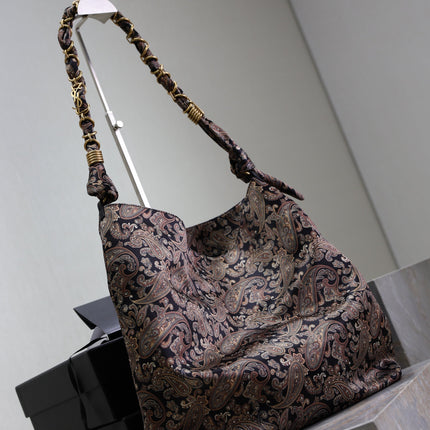 YSL 25S AMALIA 50 IN NAVY MULTICOLOR  SILK TWILL GOLD HARDWRE