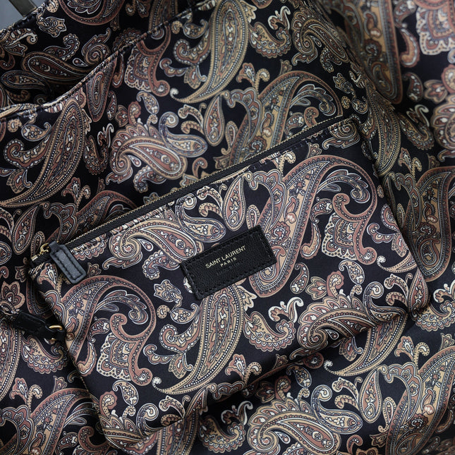 YSL 25S AMALIA 50 IN NAVY MULTICOLOR  SILK TWILL GOLD HARDWRE