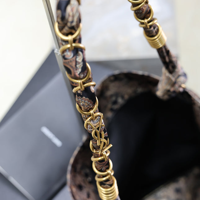 YSL 25S AMALIA 50 IN NAVY MULTICOLOR  SILK TWILL GOLD HARDWRE