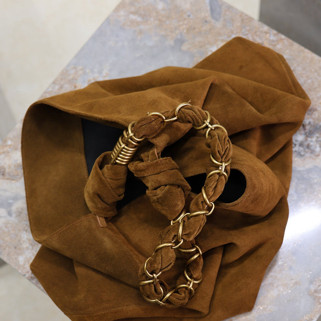 YSL 25S AMALIA 50 IN DARK CARAMEL SUEDE GOLD HARDWRE