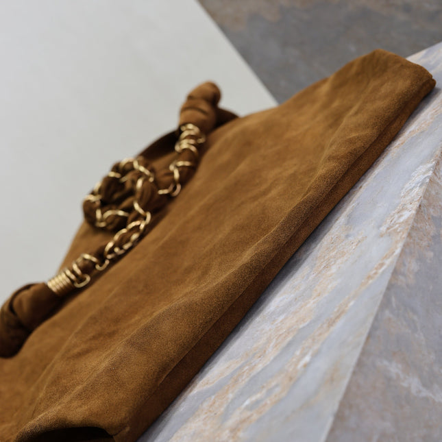 YSL 25S AMALIA 50 IN DARK CARAMEL SUEDE GOLD HARDWRE