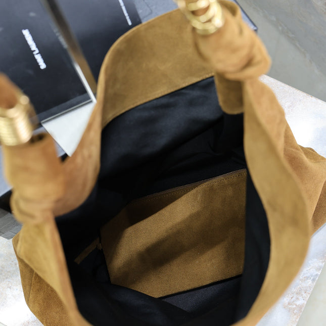 YSL 25S AMALIA 50 IN DARK CARAMEL SUEDE GOLD HARDWRE