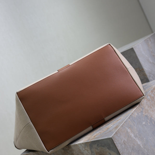 YSL 25S Y TOTE 50 IN BROWN BEIGE CANVAS AND CALFSKIN