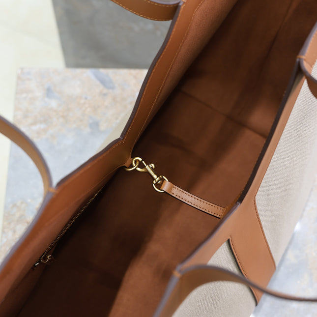 YSL 25S Y TOTE 50 IN BROWN BEIGE CANVAS AND CALFSKIN