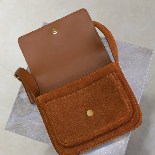 YSL 25S NIKI SATCHEL 22 IN DARK CARAMEL SUEDE GOLD HARDWRE