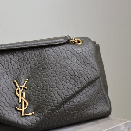 YSL 25S CALYPSO 30 IN DARK OLIVE GRAINED CALFSKIN GOLD HARDWRE