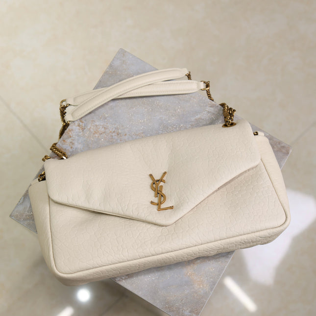 YSL 25S CALYPSO 30 IN IVORY GRAINED CALFSKIN GOLD HARDWRE