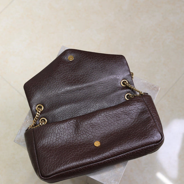 YSL 25S CALYPSO 30 IN DARK CHOCOLATE GRAINED CALFSKIN GOLD HARDWRE