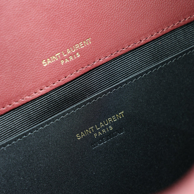 YSL 25S CASSANDRE LARGE ENVELOPE POUCH 29 IN DARK RUBY SHINY CALFSKIN GOLD HARDWRE