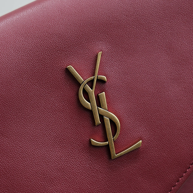 YSL 25S CASSANDRE LARGE ENVELOPE POUCH 29 IN DARK RUBY SHINY CALFSKIN GOLD HARDWRE