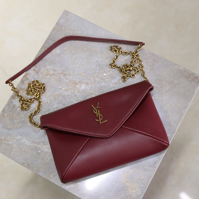 YSL 25S CALYPSO MINI 19 IN BURGUNDY CALFSKIN GOLD HARDWRE