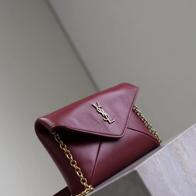 YSL 25S CALYPSO MINI 19 IN BURGUNDY CALFSKIN GOLD HARDWRE