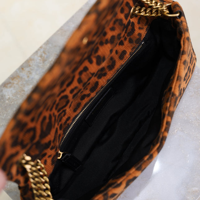 YSL 25S CALYPSO HANDBAG 26 IN BROWN LEOPARD PRINT VELVET GOLD HARDWRE