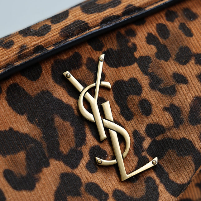 YSL 25S CALYPSO HANDBAG 26 IN BROWN LEOPARD PRINT VELVET GOLD HARDWRE