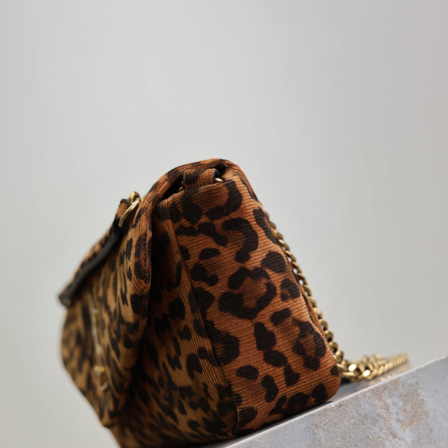 YSL 25S CALYPSO HANDBAG 26 IN BROWN LEOPARD PRINT VELVET GOLD HARDWRE