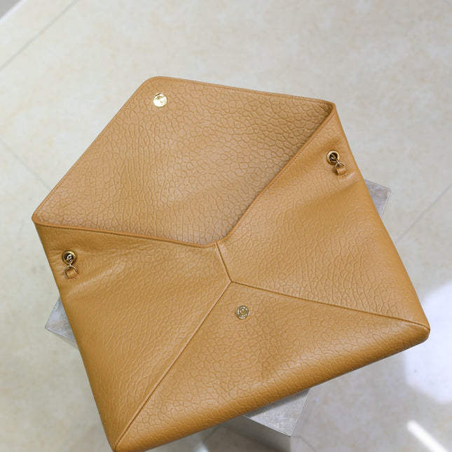 YSL 25S CASSANDRE ENVELOPE MESSENGER 35 IN GOLDEN BROWN LAMBSKIN GOLD HARDWRE