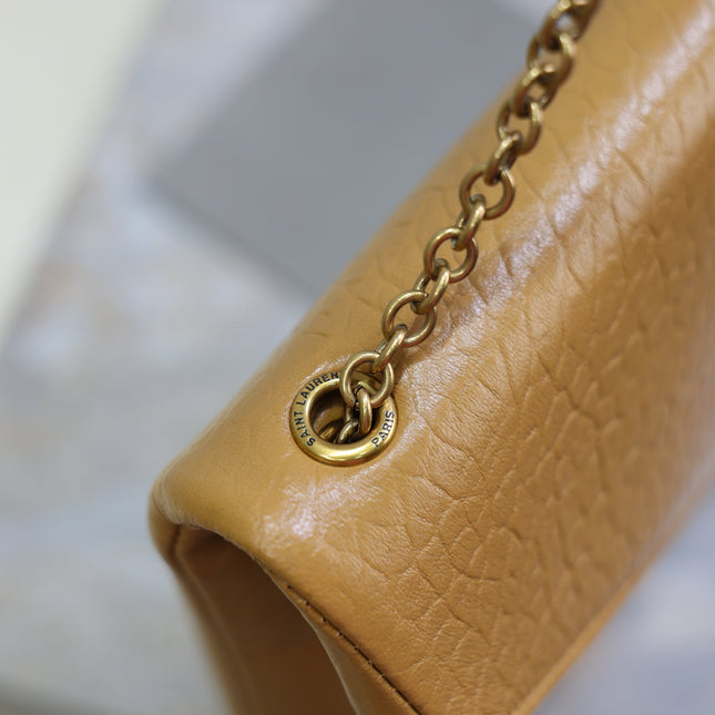 YSL 25S CASSANDRE ENVELOPE MESSENGER 35 IN GOLDEN BROWN LAMBSKIN GOLD HARDWRE