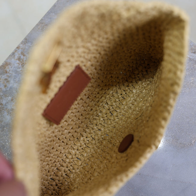 YSL 25S CALYPSO BAG 19 IN NATURAL RAFFIA AND CALFSKIN GOLD HARDWRE