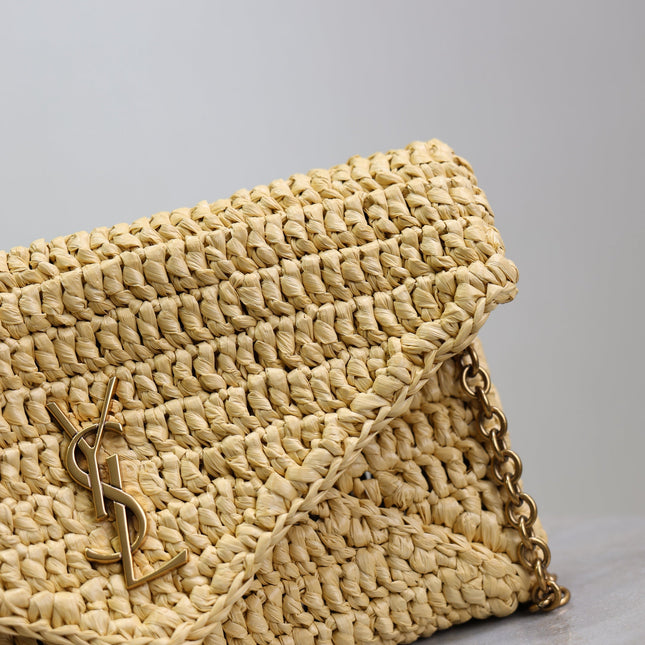 YSL 25S CALYPSO BAG 19 IN NATURAL RAFFIA AND CALFSKIN GOLD HARDWRE