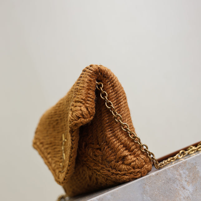 YSL 25S CALYPSO BAG 19 IN DARK BROWN RAFFIA AND CALFSKIN GOLD HARDWRE