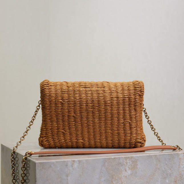 YSL 25S CALYPSO BAG 19 IN DARK BROWN RAFFIA AND CALFSKIN GOLD HARDWRE