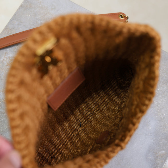 YSL 25S CALYPSO BAG 19 IN DARK BROWN RAFFIA AND CALFSKIN GOLD HARDWRE