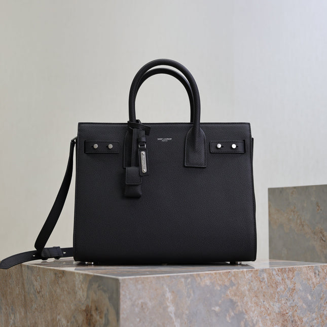 YSL 25S SAC DE JOUR GM 32 IN BLACK GRAINED CALFSKIN SILVER HARDWRE