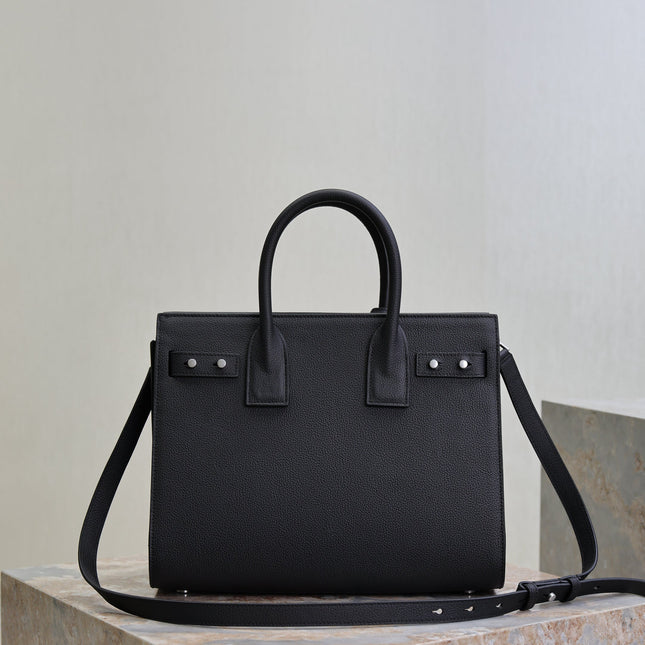 YSL 25S SAC DE JOUR GM 32 IN BLACK GRAINED CALFSKIN SILVER HARDWRE