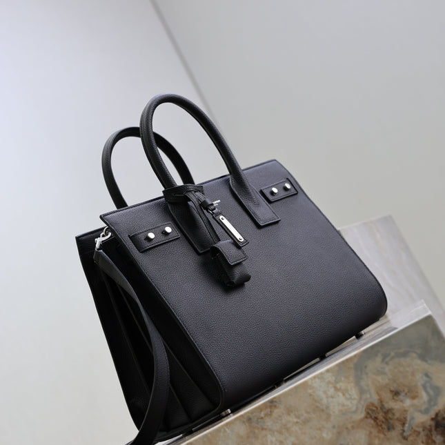 YSL 25S SAC DE JOUR GM 32 IN BLACK GRAINED CALFSKIN SILVER HARDWRE