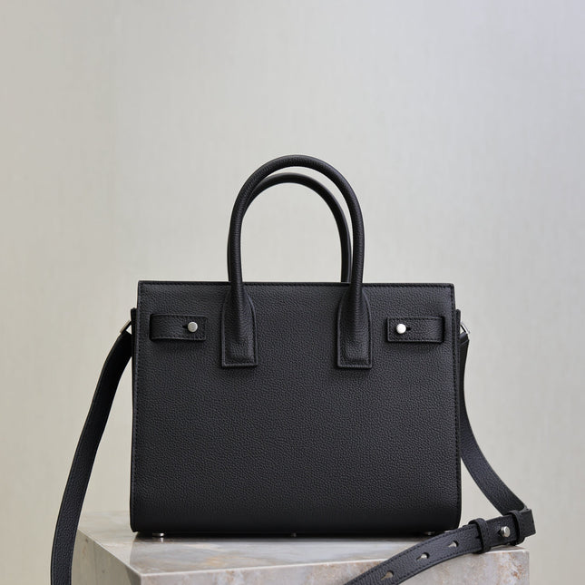 YSL 25S SAC DE JOUR MM 26 IN BLACK GRAINED CALFSKIN SILVER HARDWRE